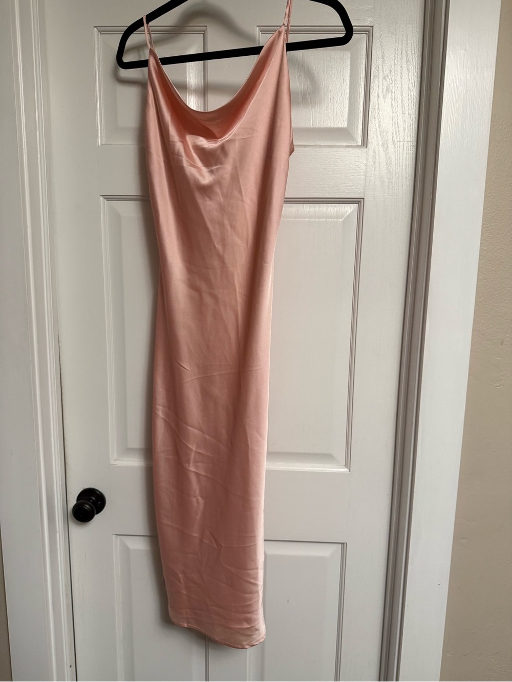 Slip Satin Cowl Neck Dress in Blush Pink